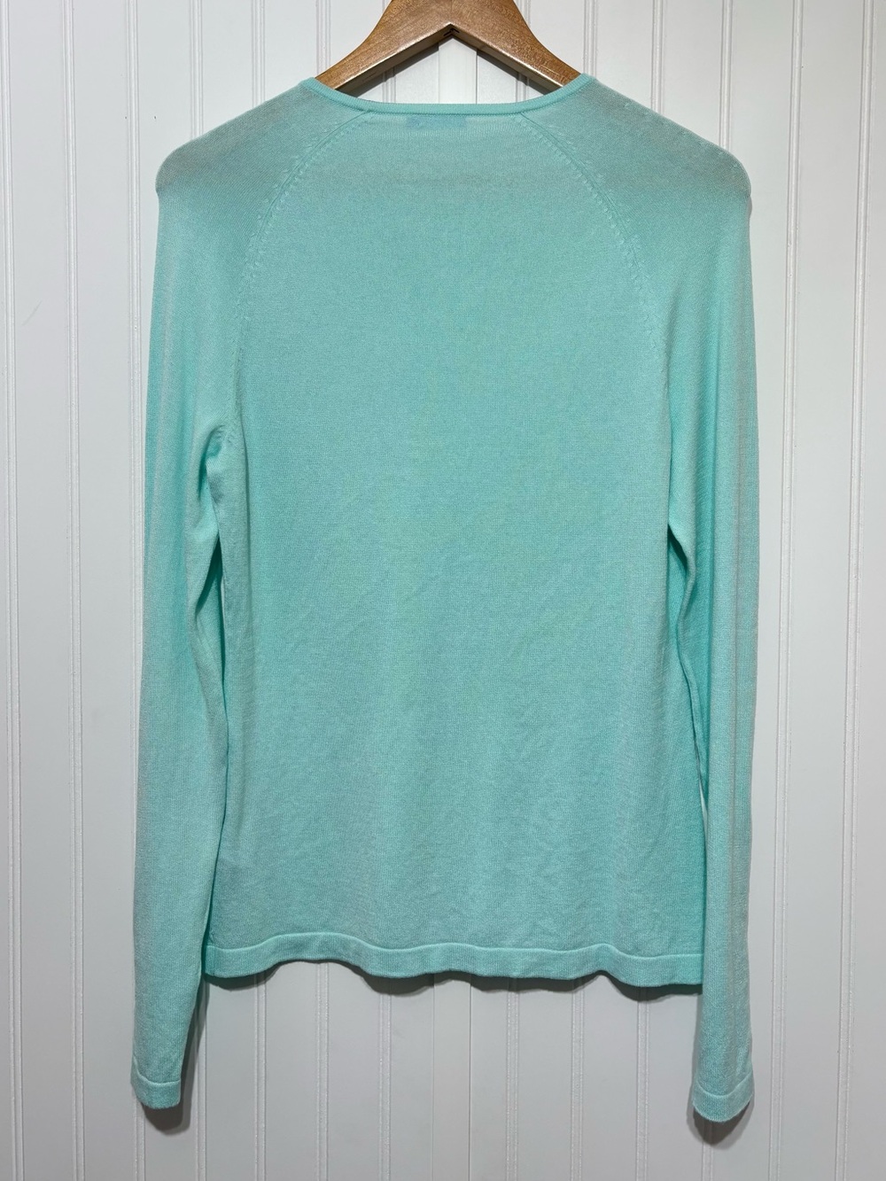 J.McLaughlin Jamey Sweater Aqua Button Sleeve Knit Top Medium Preppy - Picture 5 of 11